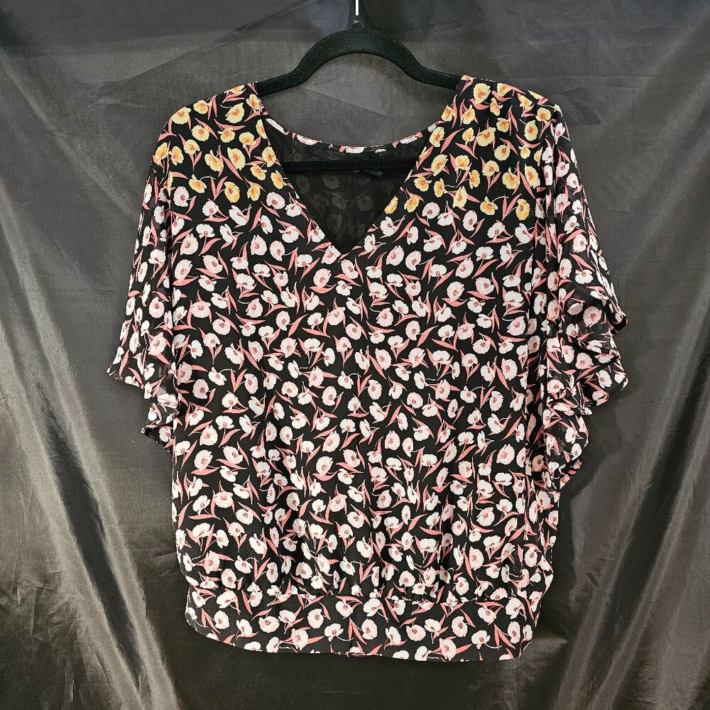 Ann Taylor Factory black multi colored flower blouse. Size L